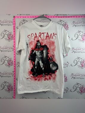 B&c collection tshirt Spartans Graphic Short Sleeve Tee White Red & Black Print